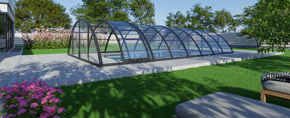 Halbhohe Schwimmbadüberdachung Aluna® Classic