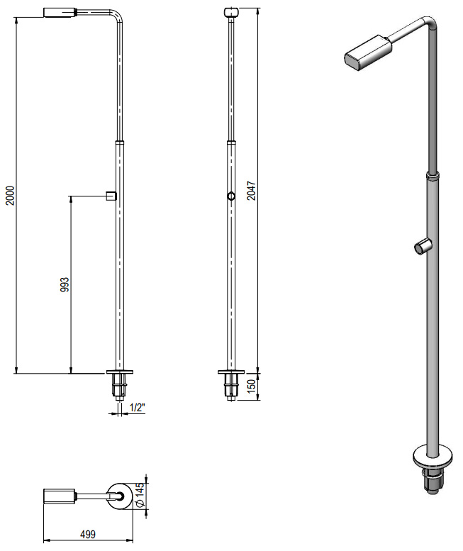 Kaltwasserdusche Angel Edelstahl Gesamtansicht