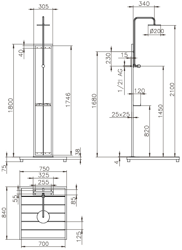 Gartendusche Bahama Maßzeichnung