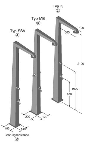 Pool-Dusche NIAGARA - Edelstahl-Dusche Seitenansicht