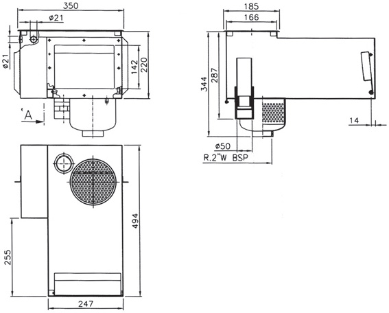 Technische Zeichnung des Edelstahl Skimmer A110
