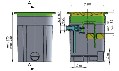 Maßzeichnung Astralpool mechanischer Wasserstandsregler