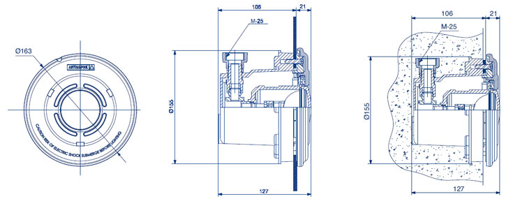 Maßzeichnung Astral Mini Unterwasserscheinwerfer 50W