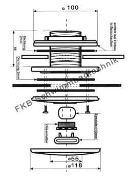 Technische Zeichnung Astralpool Kunststoff Einlaufdüse Multiflow