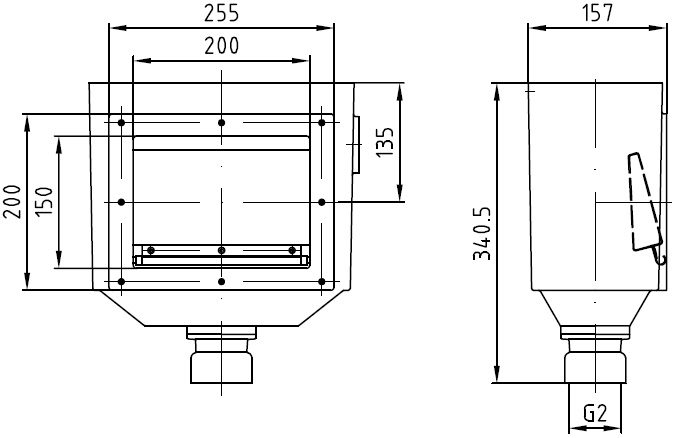 Skizze Oberflächenabsauger flach, 2 Zoll Anschluss