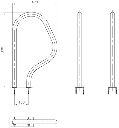Haltegriffe Einstiegshilfe V4A 470 mm mit Grundplatte, Hochglanz-Ansicht
