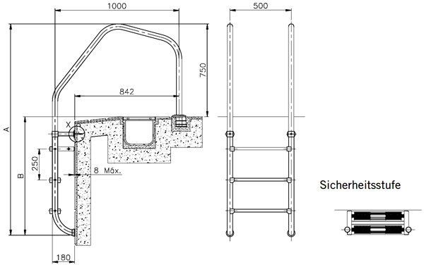 Zeichnung Pool-Einbauleiter Typ 1000