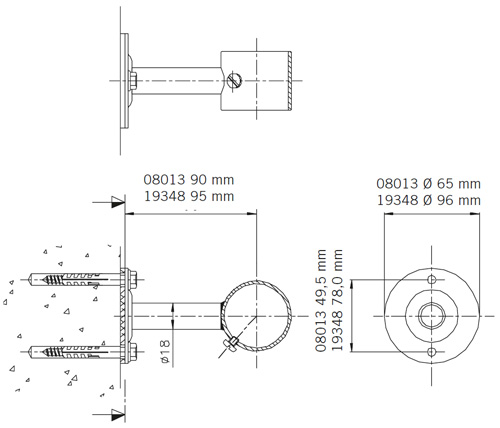 Wandhalter für Haltestangensystem gerade Edelstahl