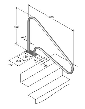 Griffbogen Typ L Höhe 850 aus V4A Edelstahl mit Flanschplatte
