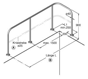 Technische Zeichnung Schutzgeländer Sonderanfertigung Edelstahl V4A