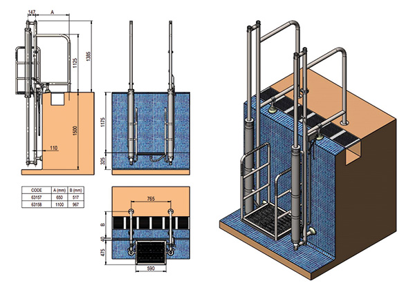 Zeichnung Hydraulischer Hublift mit Plattform und Handlauf