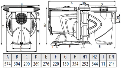 DAB E.SWIM 150 Maße Zeichnung links