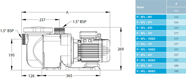 Maßzeichnung Schwimmbecken Pumpe Superflo