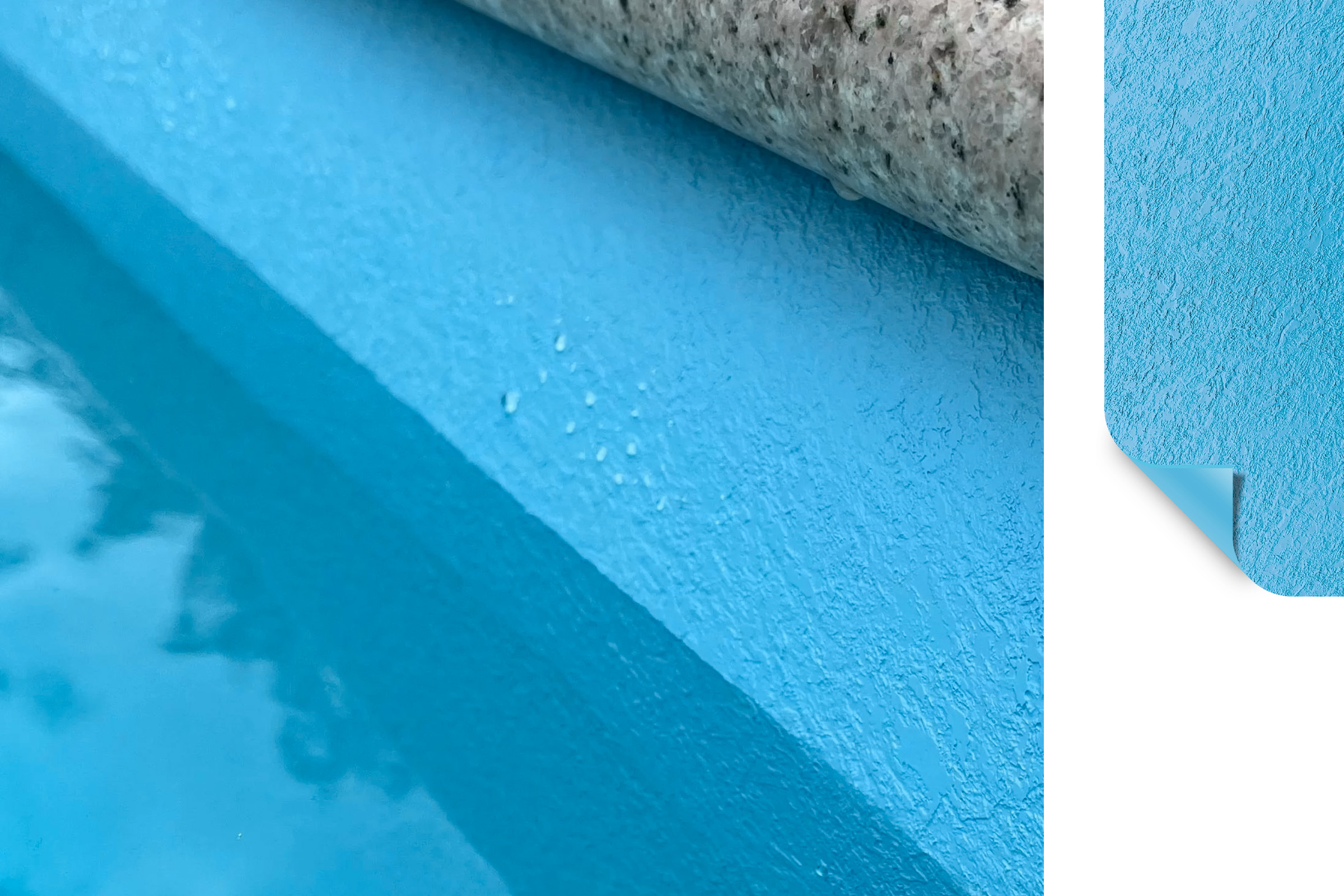 Nahaufnahme einer hellblauen Schwimmbadfolie – ELBE motion Blue Sky mit 3D-Struktur